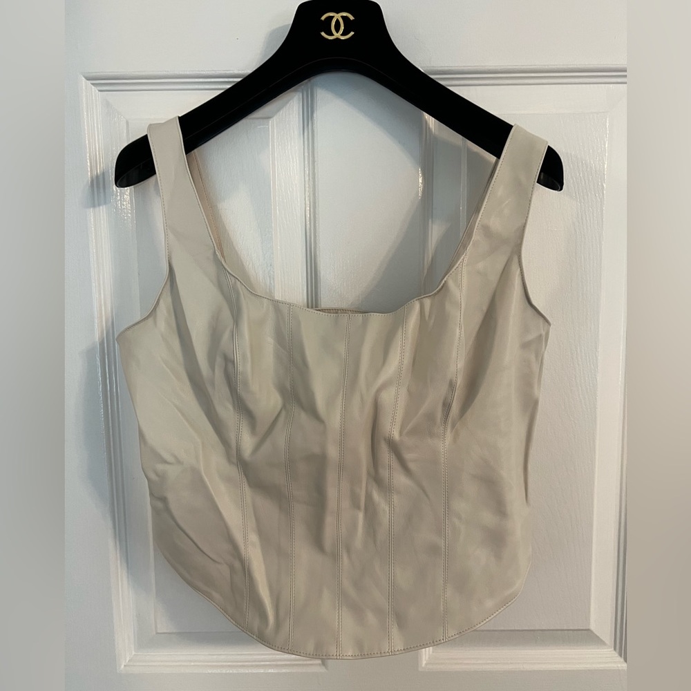 NWT Abercrombie & Fitch Vegan Leather Corset Scoop Neck Tank Top Cream size L - Picture 1 of 13